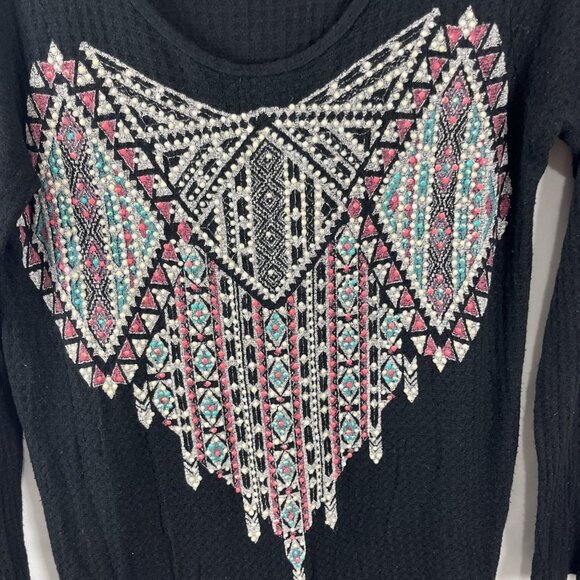 Vocal Embellished Boho-Chic Southwestern Long-Sleeved Shirt Women's Size M - Picture 2 of 9